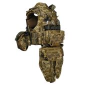 Преміум плитоноска Warmor Gen.6 PRO MAX v2 з максимальним набором підсумків, захистом шиї та модульним фартухом для захисту паху. Піксель. МУЛЬТИКАМ