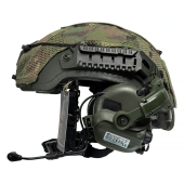 Кевларовий шолом ARCH Combatant Pro HighCut (високий виріз) олива з каверами Мультикам та активними навушниками Earmor M32  L (57-60 см)