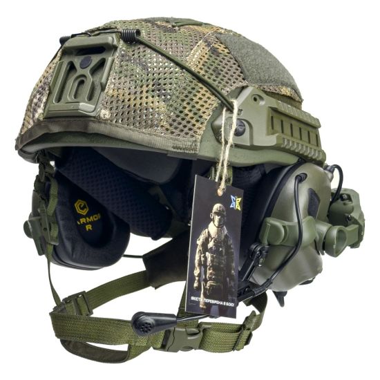 Комплект тактичний шолом Sestan-Busch Helmet BK-ACH-HC, Олива, навушники Earmor М32 і посилені кріплення типу "чебурашка", кавер L (58-62 см)