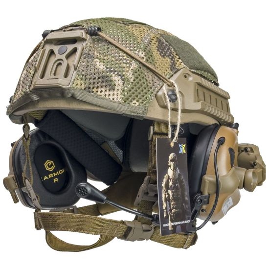 Комплект тактичний шолом Sestan-Busch Helmet BK-ACH-HC, навушники Earmor М32, посилені кріплення типу «чебурашка», кавер, колір койот ХL (60-64 см)