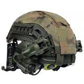 Кевларовий шолом ARCH Combatant Pro HighCut (високий виріз) олива з каверами Мультикам та активними навушниками Earmor M32  L (57-60 см)