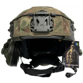 Кевларовий шолом ARCH Combatant Pro HighCut (високий виріз) олива з каверами Мультикам та активними навушниками Earmor M32  L (57-60 см)