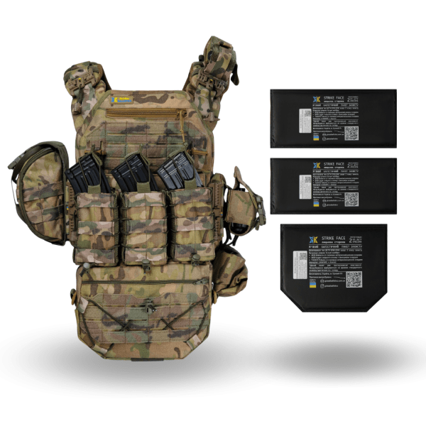 Плитоноска Warmor Gen. 3 Pro MAX (без плит) з балістичним захистом боків і паху 2 класу ДСТУ. Мультикам. Чорний