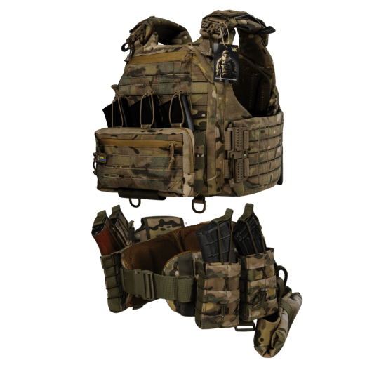 Комплект: Плитоноска Warmor Gen.6 МУЛЬТИКАМ з підсумком Combo Pack + РПС Warbelt і 8 підсумків  Піксель