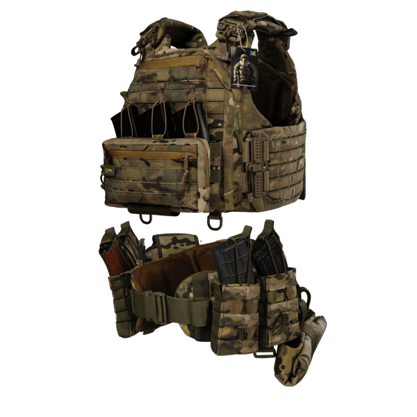 Комплект: Плитоноска Warmor Gen.6 МУЛЬТИКАМ з підсумком Combo Pack + РПС Warbelt і 8 підсумків  Піксель