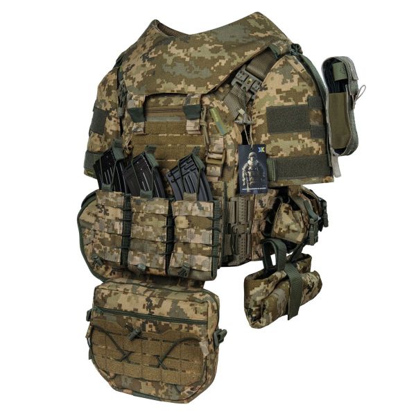 Плитоноска Warmor Gen.3 Pro Max ПІКСЕЛЬ + Захист шиї, плечей та 9 підсумків