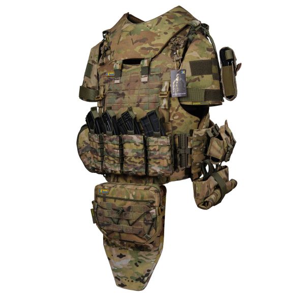 Плитоноска Warmor Gen.4 Max МУЛЬТИКАМ + Захист шиї, плечей, фартух і 10 підсумків Чорний