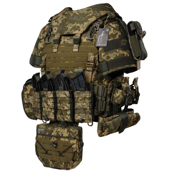 Плитоноска Warmor Gen.4 Max Піксель + Захист шиї, плечей та 10 підсумків Чорний