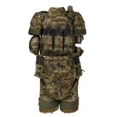 Бронежилет Warmor Gen. 5 з плитами 6-го класу та балістичним захистом: шиї 2.0, плечей, боків (збільшених камербендів), напашника, модульного фартуха, пояса РПС, ніг (стегон). Піксель ММ14. Мультикам