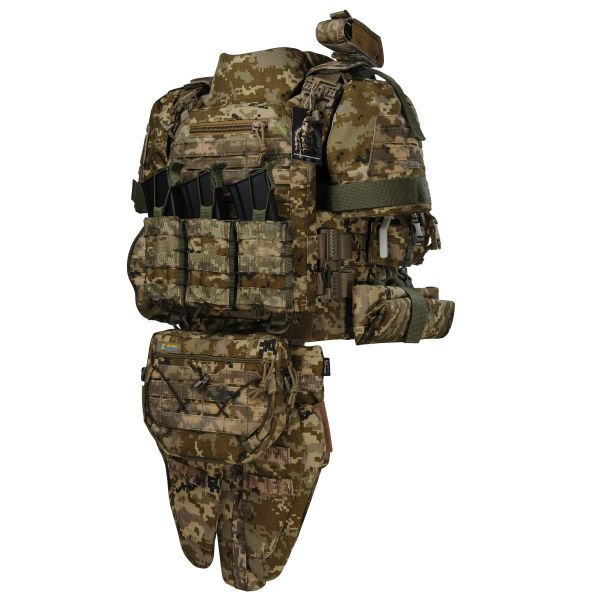 Преміум плитоноска Warmor Gen.5 PRO MAX з захистом шиї та плечей і балістичний фартух. Піксель ММ14. Койот