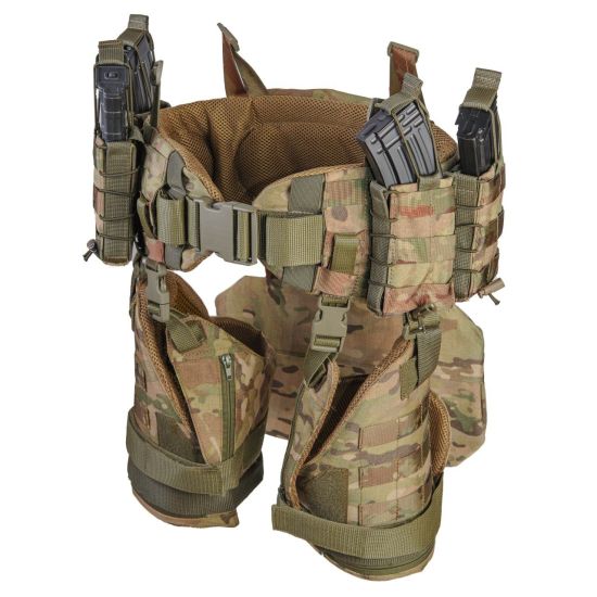Комплект пояс WARBELT з м'яким балістичним захистом, захистом ніг за 1 класом ДСТУ та 4-ма підсумками під магазини АК. Мультикам
